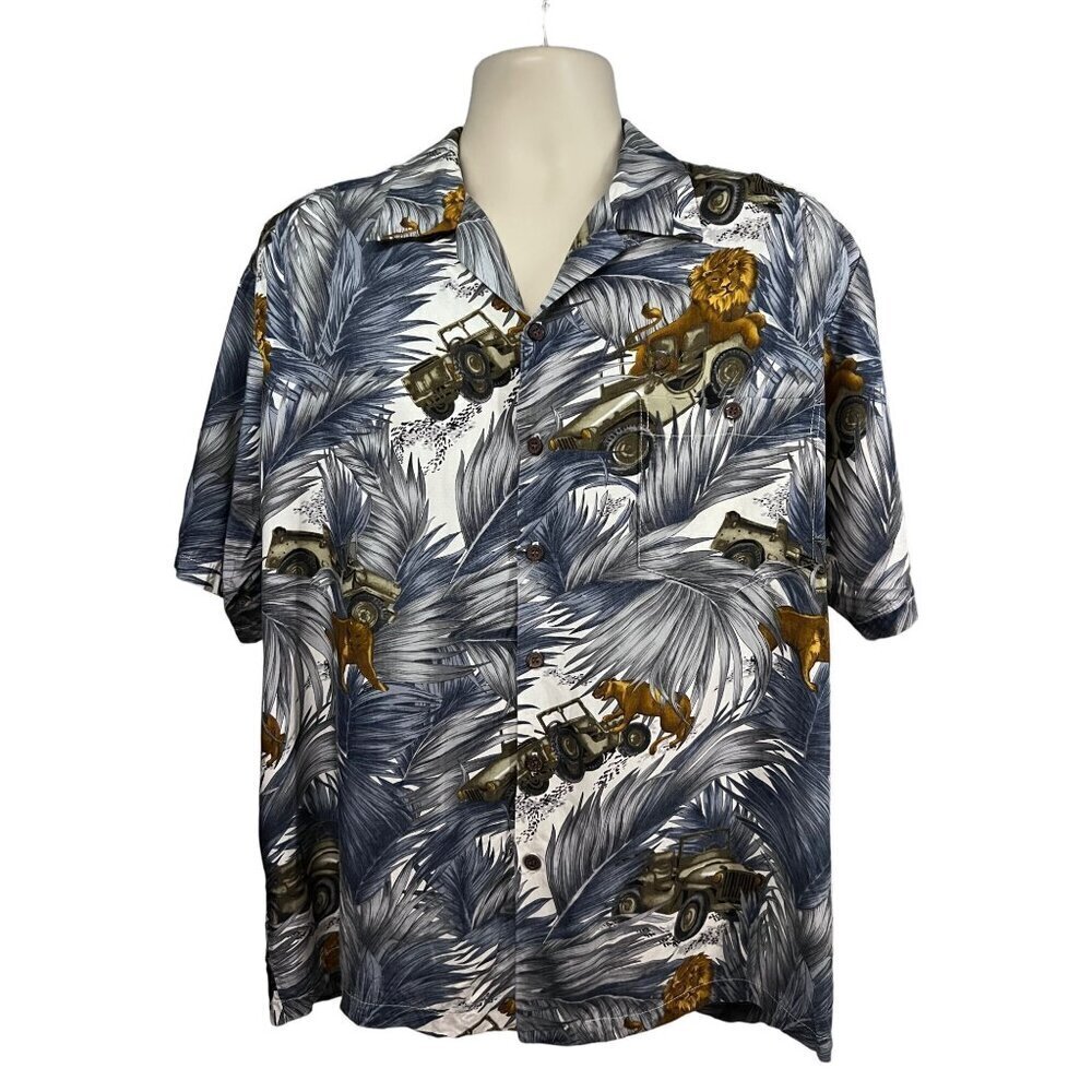 Tori Richard Navy, White & Gold Jungle Print Cotton Button-Down Shirt